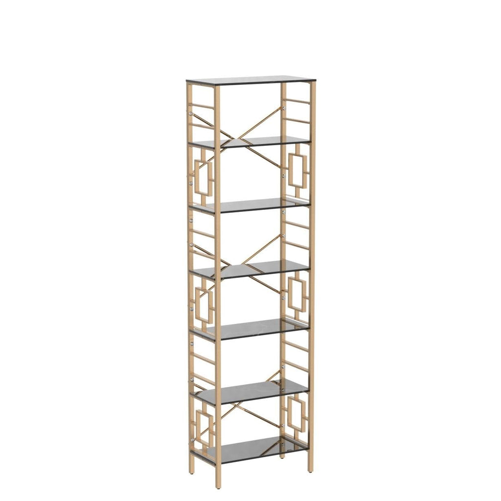 7-Tier Black Gold Metal Bookcase V552