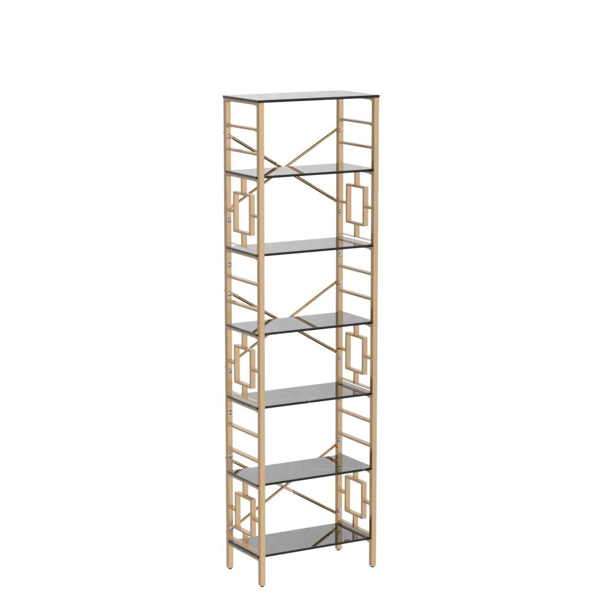 7-Tier Black Gold Metal Bookcase V552