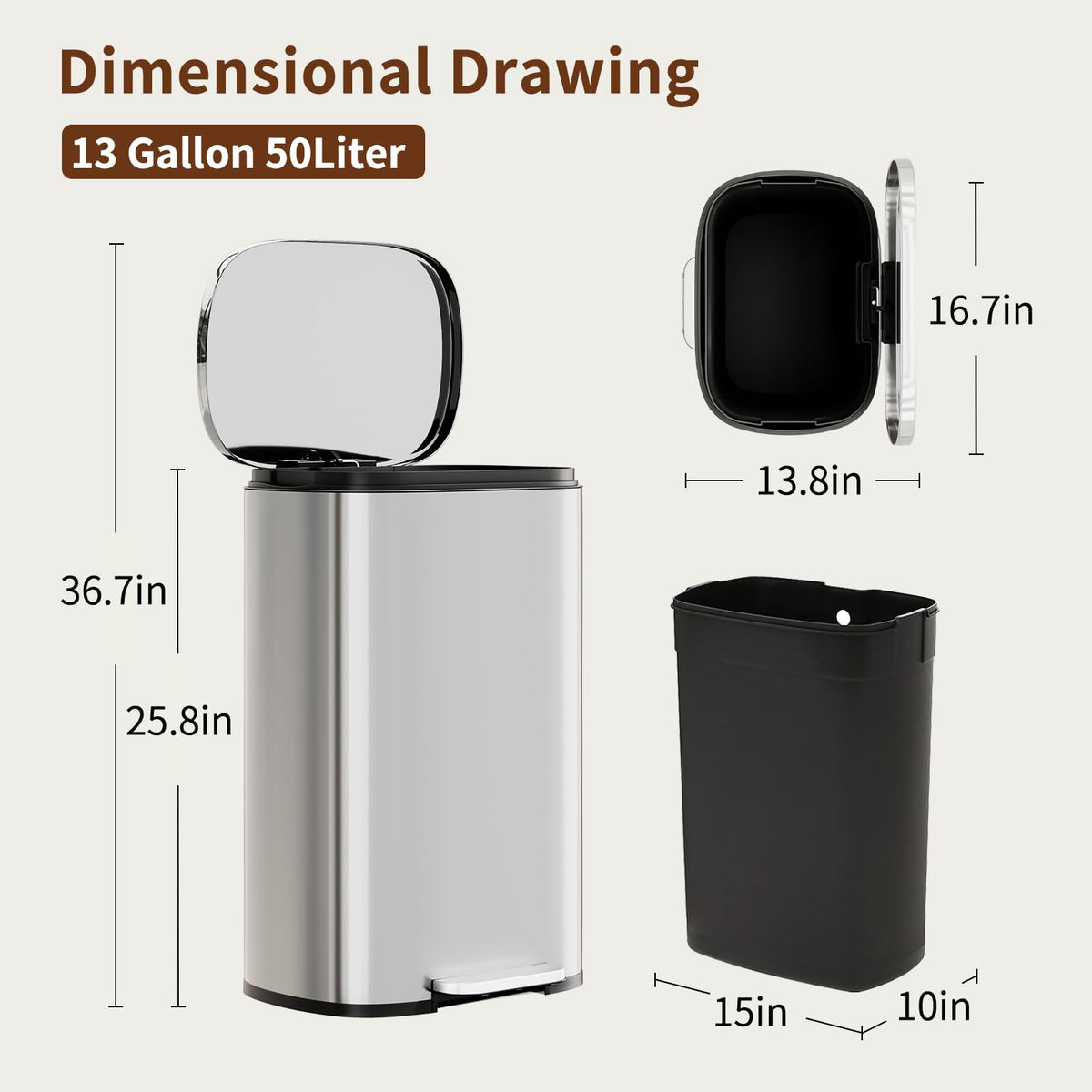 13G Steel Trash Can with Lid L72572