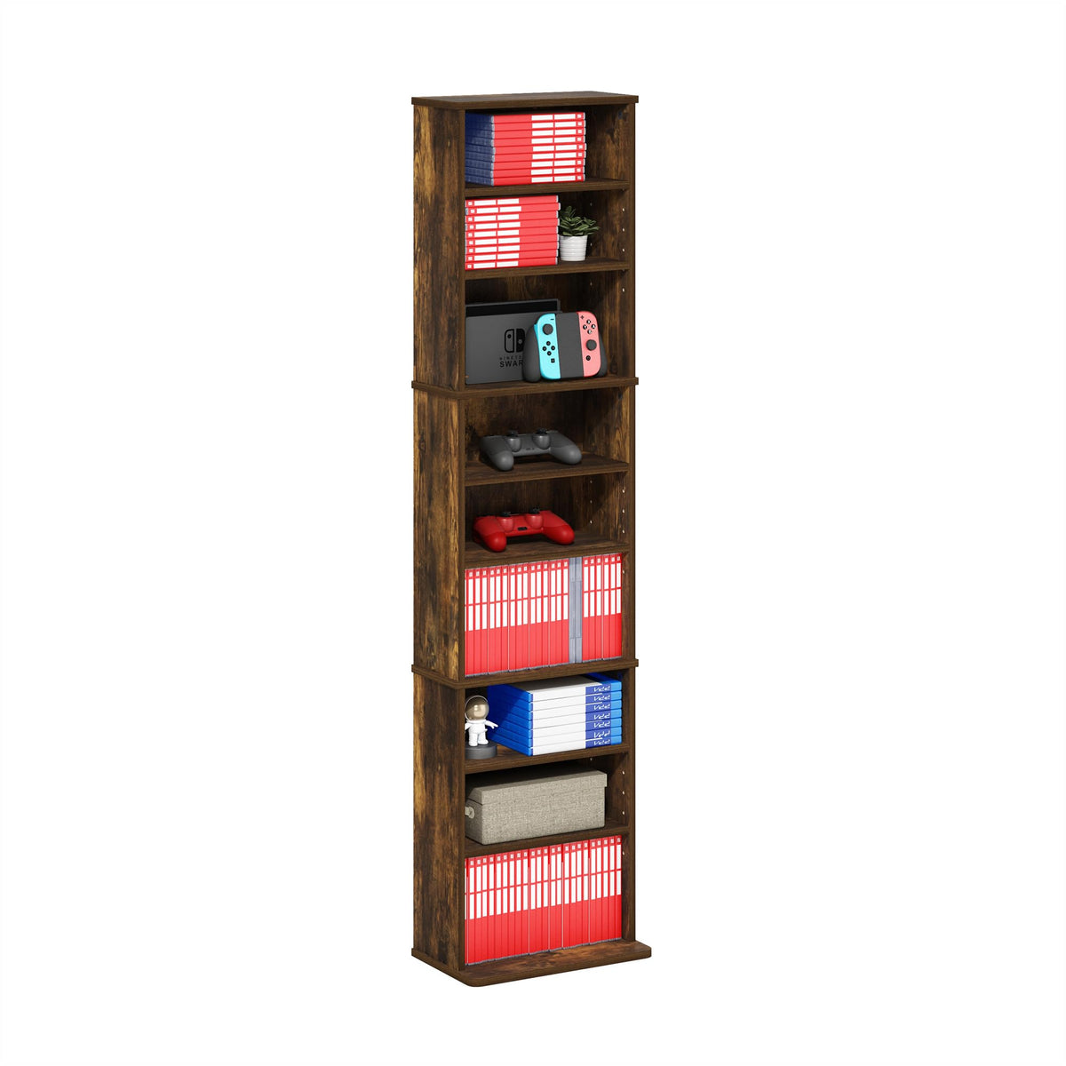 9 Shelf Amber Pine Media Shelf Y16713