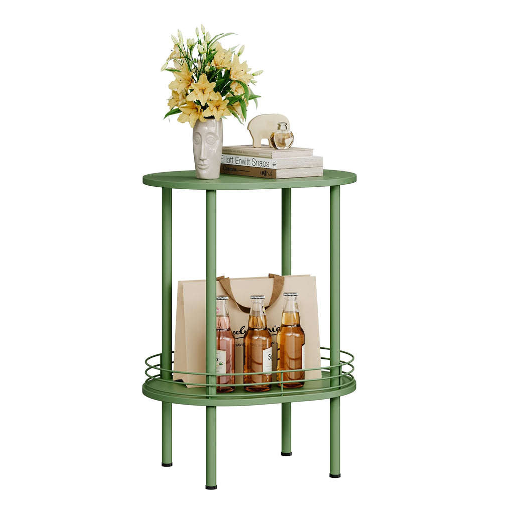 Oval Side Table with Storage, 2-Tier Green End Table C165