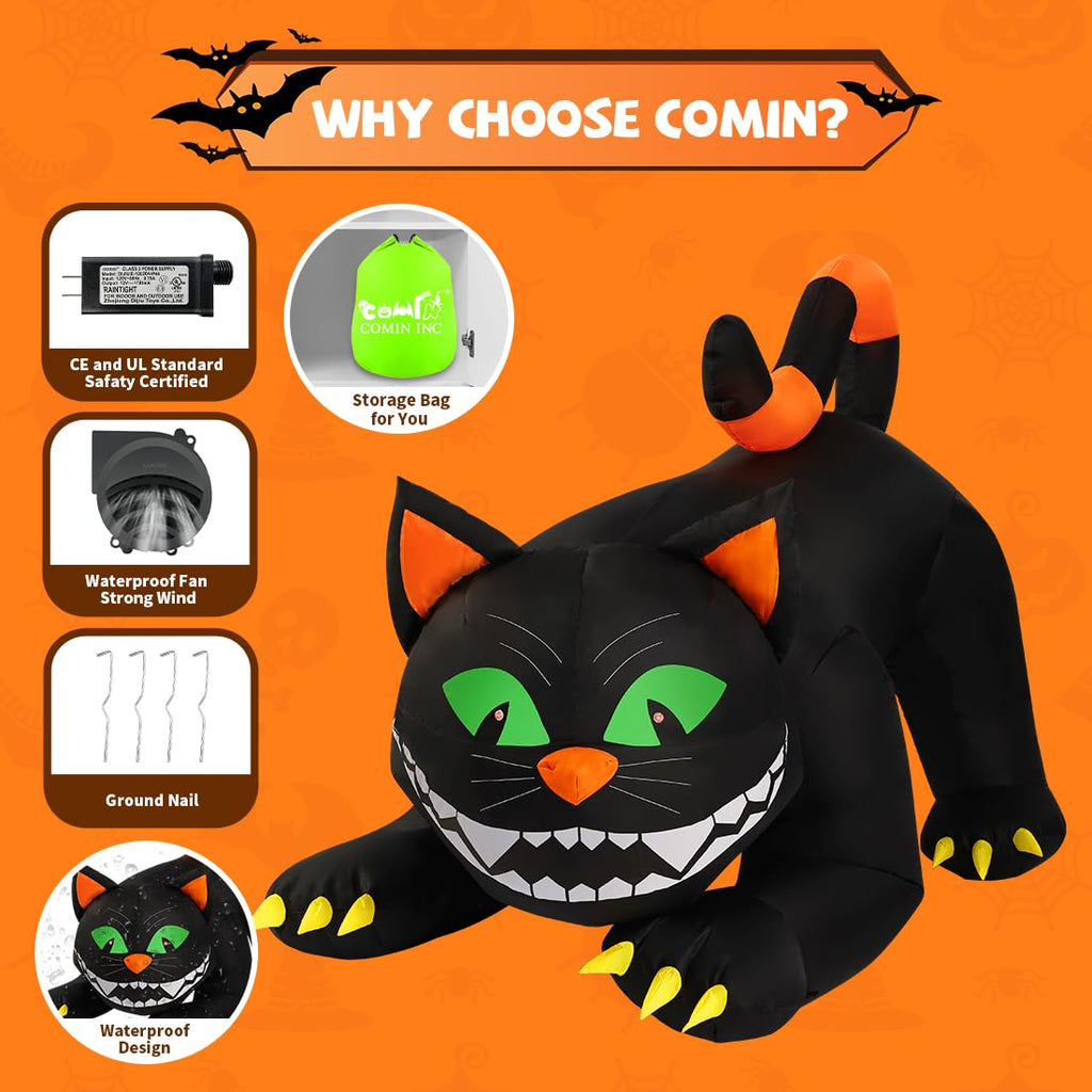 6 FT Halloween Inflatables Black Cat with Moving Head and Built-in LEDs P4436