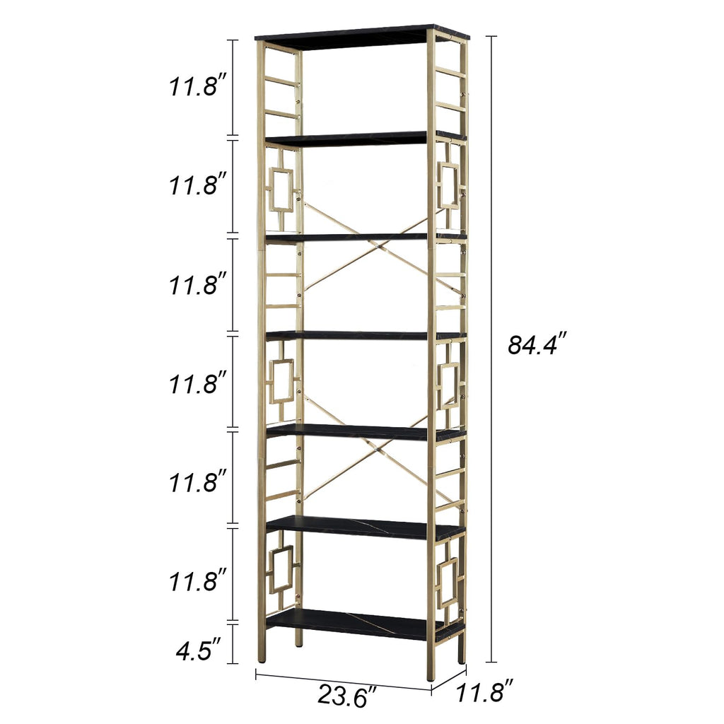 7-Tier Black Gold Metal Bookcase V552