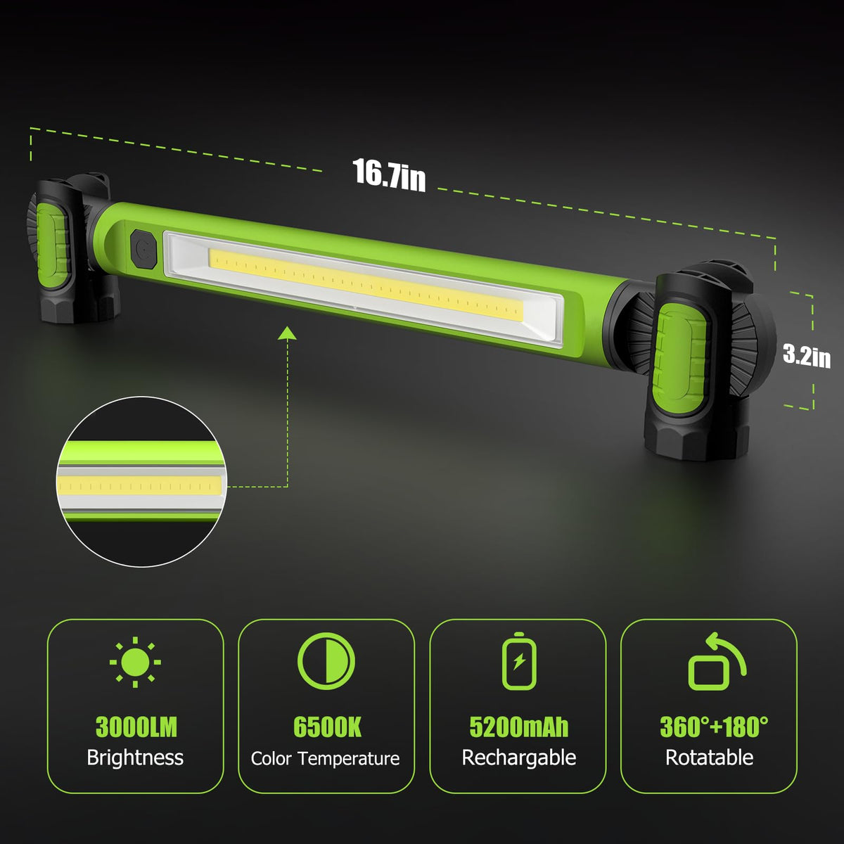 3000LM Magnetic Rechargeable LED Work Light J2914