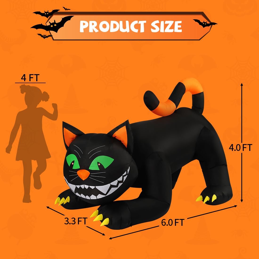 6 FT Halloween Inflatables Black Cat with Moving Head and Built-in LEDs P4436