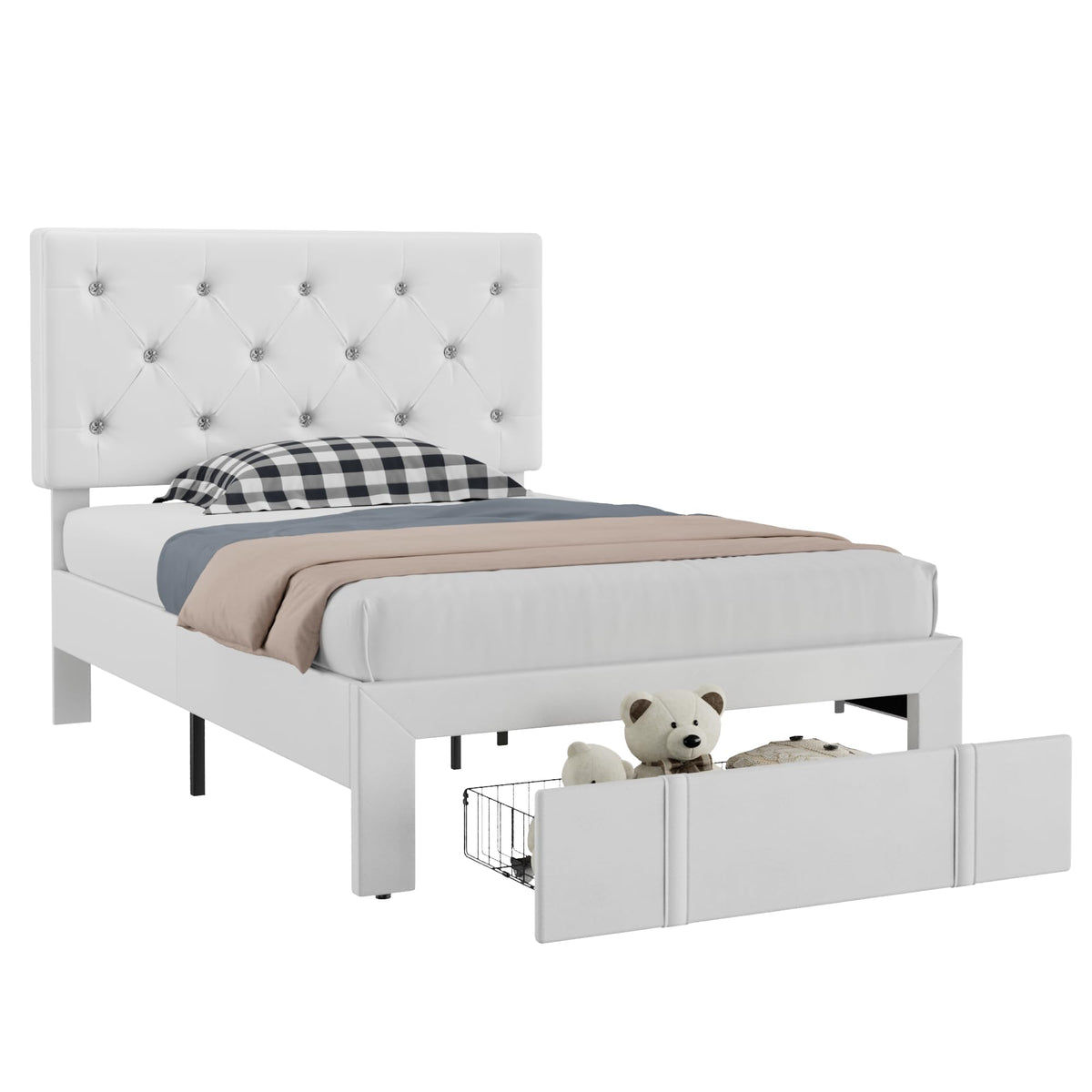 Twin Size Upholstered Bed Frame with Storage Drawers T948434