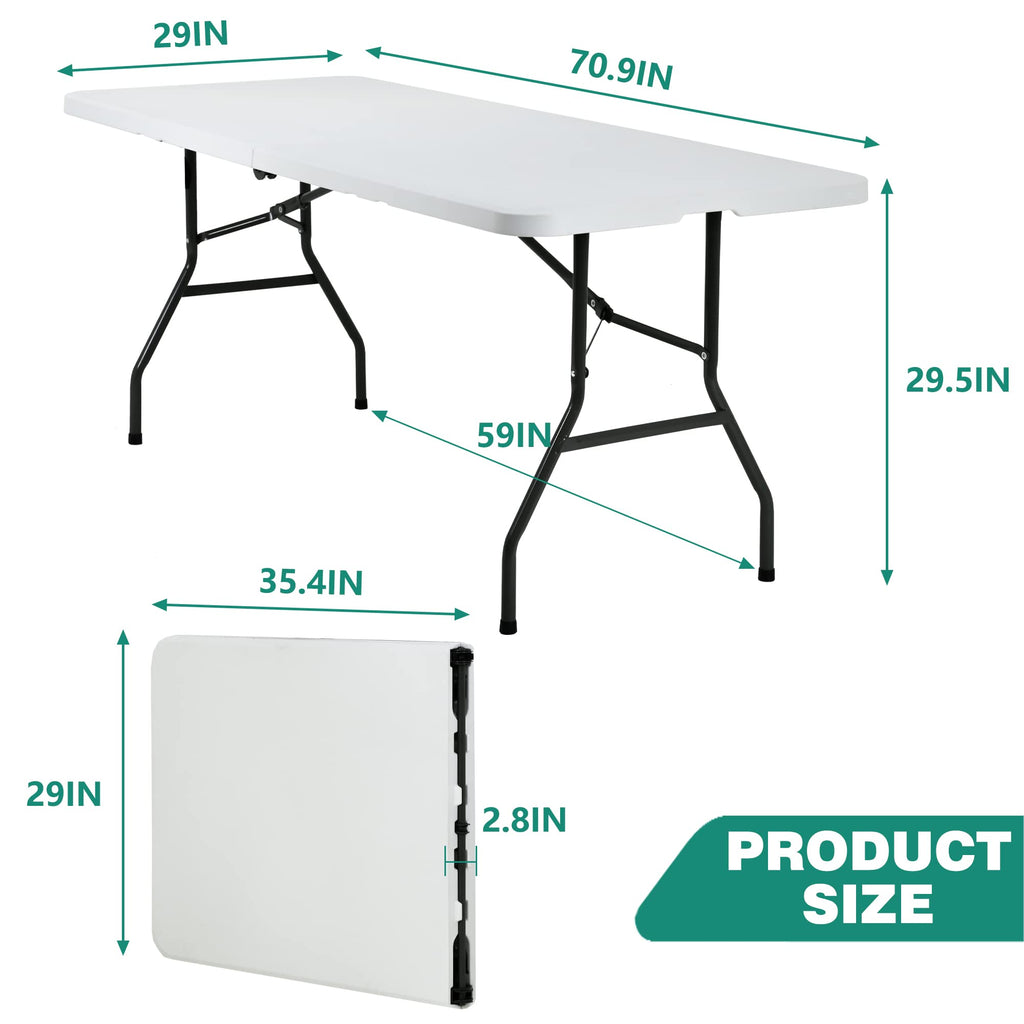 6FT White Portable Plastic Folding Table D253