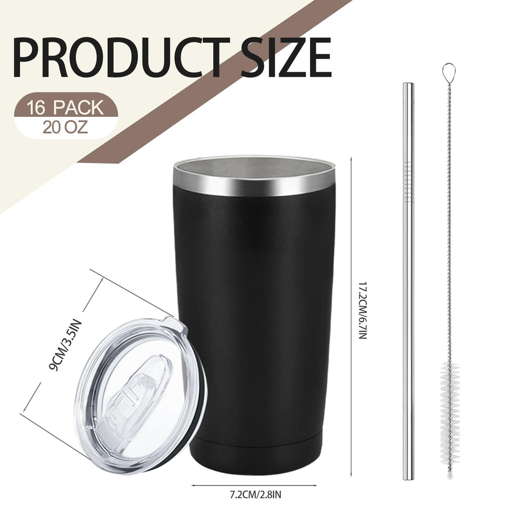 20 Pack Stainless Steel Insulated Tumbler with Straws T10508