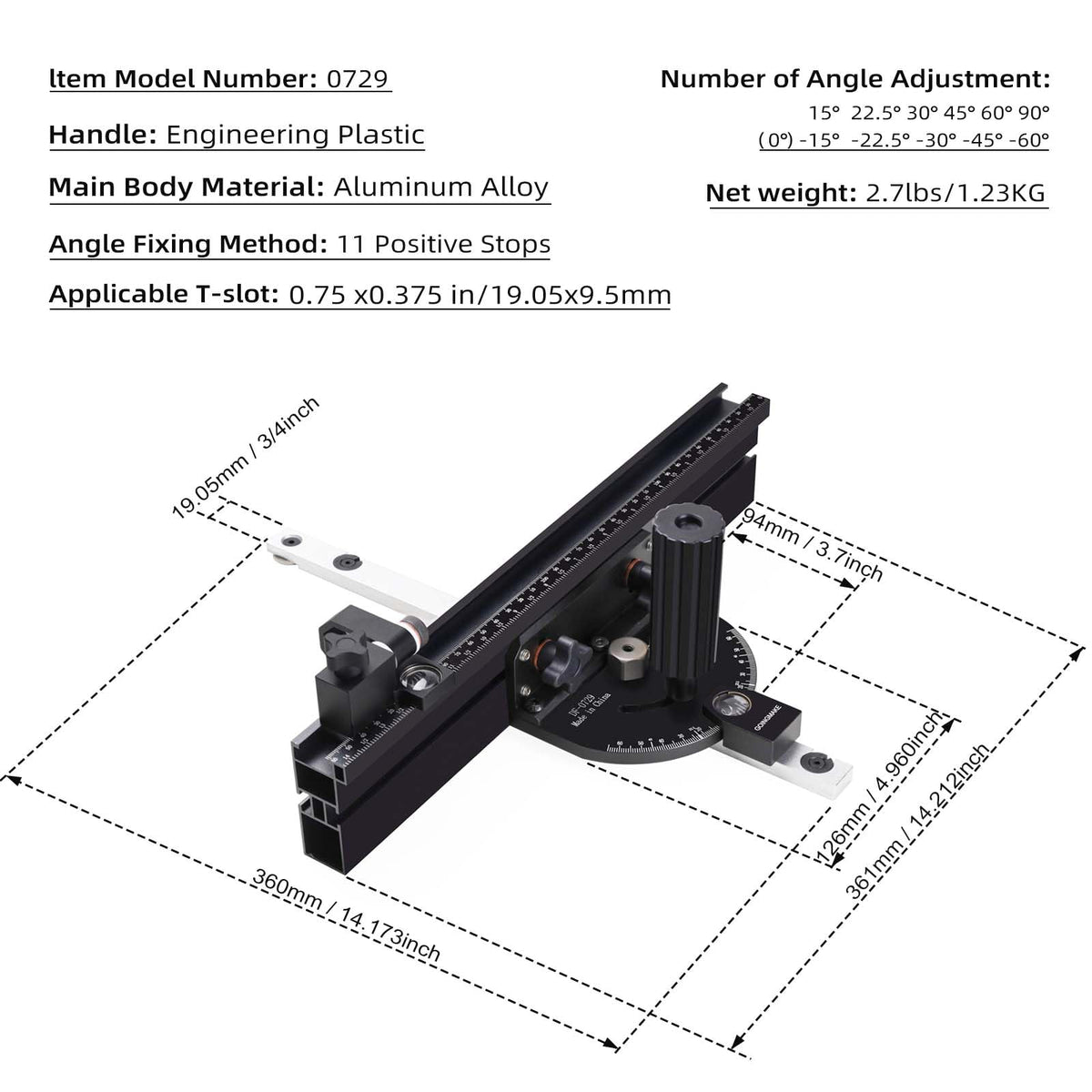 Compact Table Saw Miter Gauge with 14 Inch Fence U499