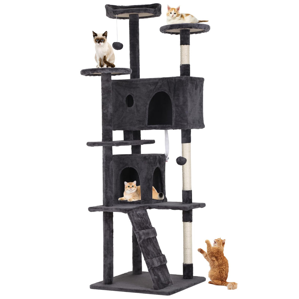 70 Inch Tall Dark Grey Cat Tree Cat Climbing Tower C1039