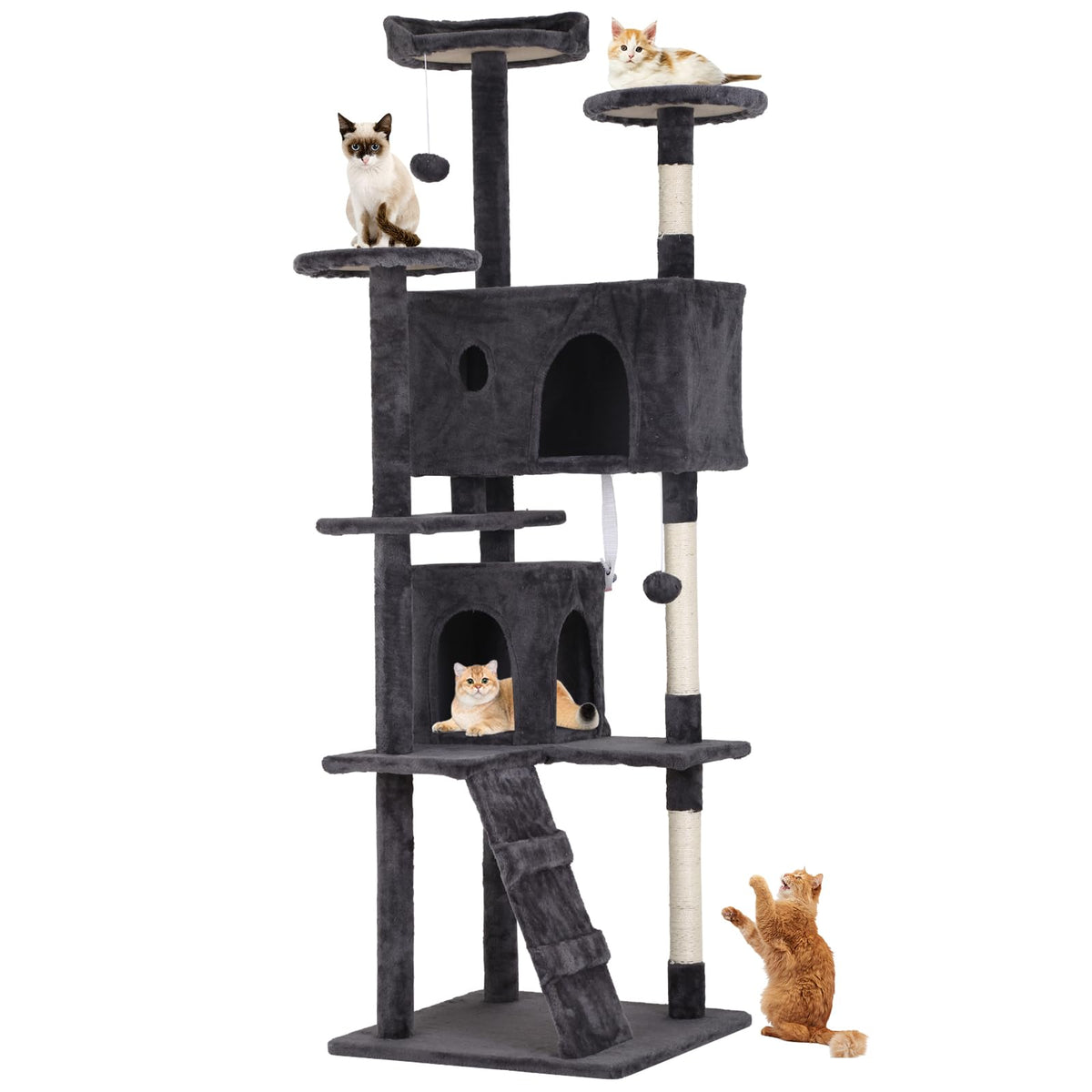 70 Inch Tall Dark Grey Cat Tree Cat Climbing Tower C1039