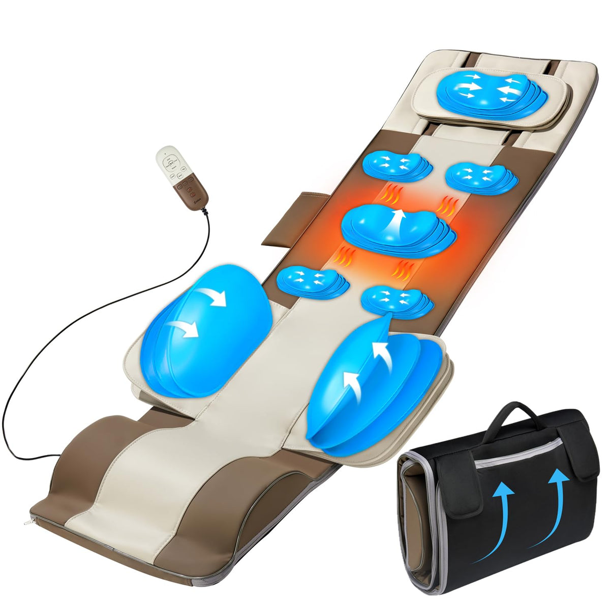Full Body Massage Mat with Airbags Stretching & Heating, 3D Lumbar Traction, 4 Modes 3 Intensities 3 Heat Levels, PU Leather, Foldable A31259