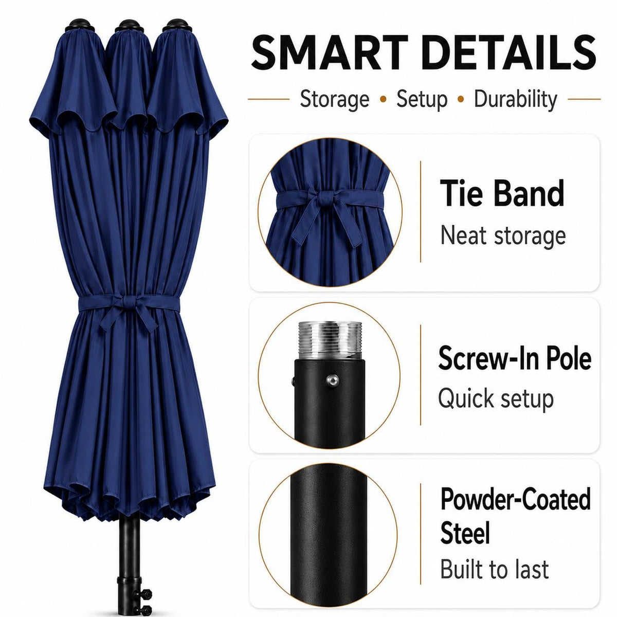 13FT Double-Sided Patio Umbrella with Base Navy Blue P515992