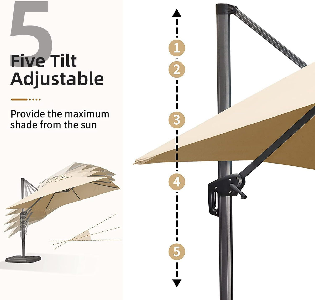 Beige 360° Rotation Patio Umbrella with Base W461195