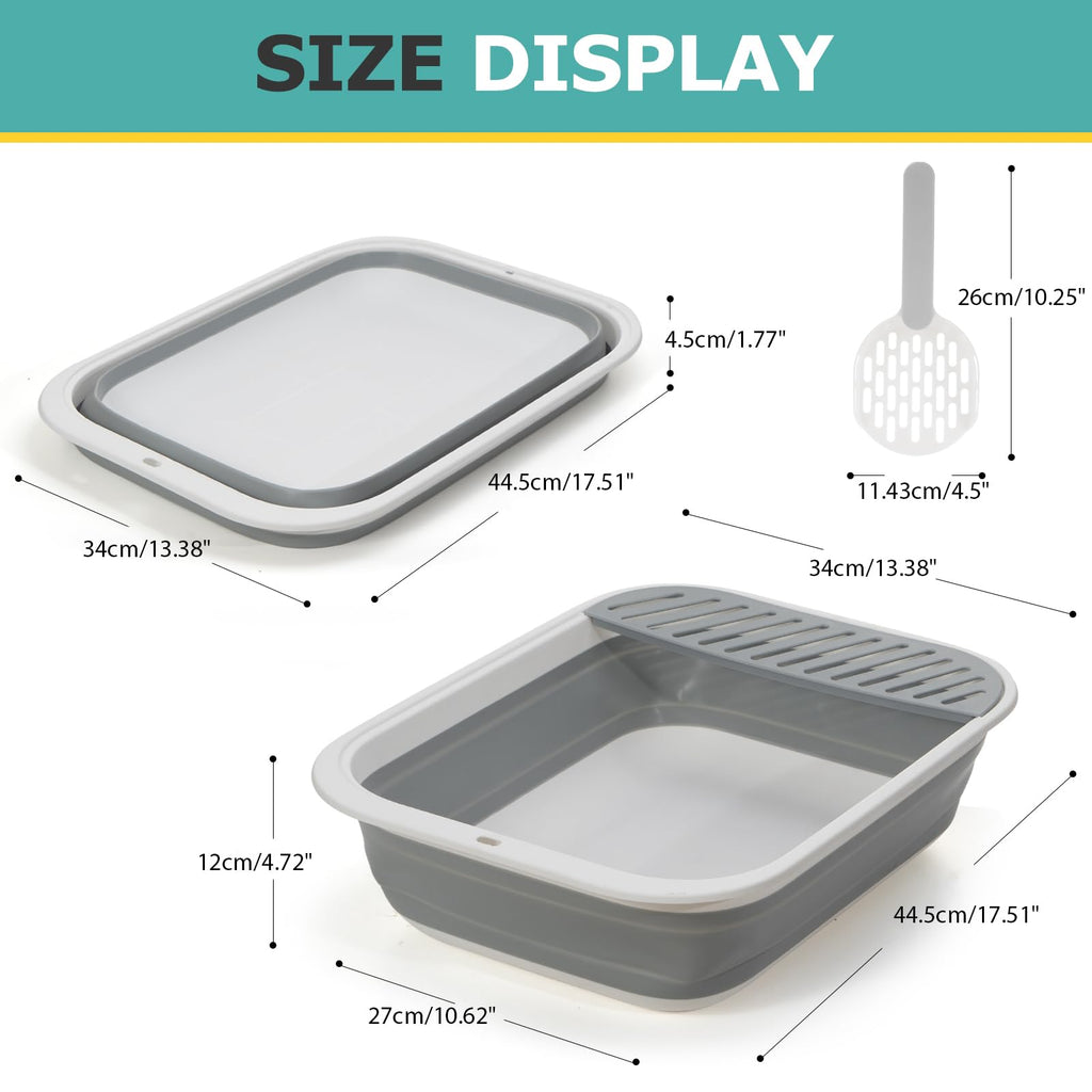Foldable Height-Adjustable Cat Litter Box with Scoop T994