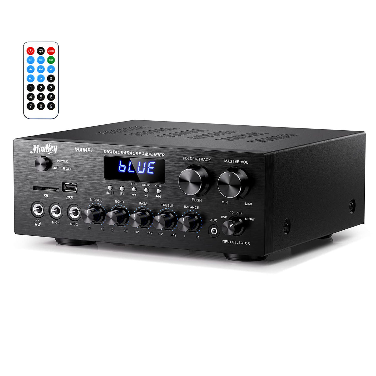 Bluetooth Stereo Receiver Amplifier with USB SD AUX RCA MIC, 400W Peak I869366