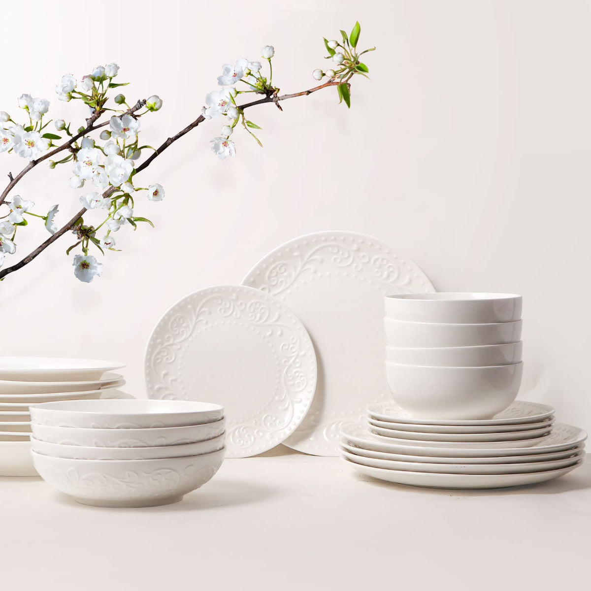 White Ceramic 32oz Pasta Bowls Set of 4 V2214