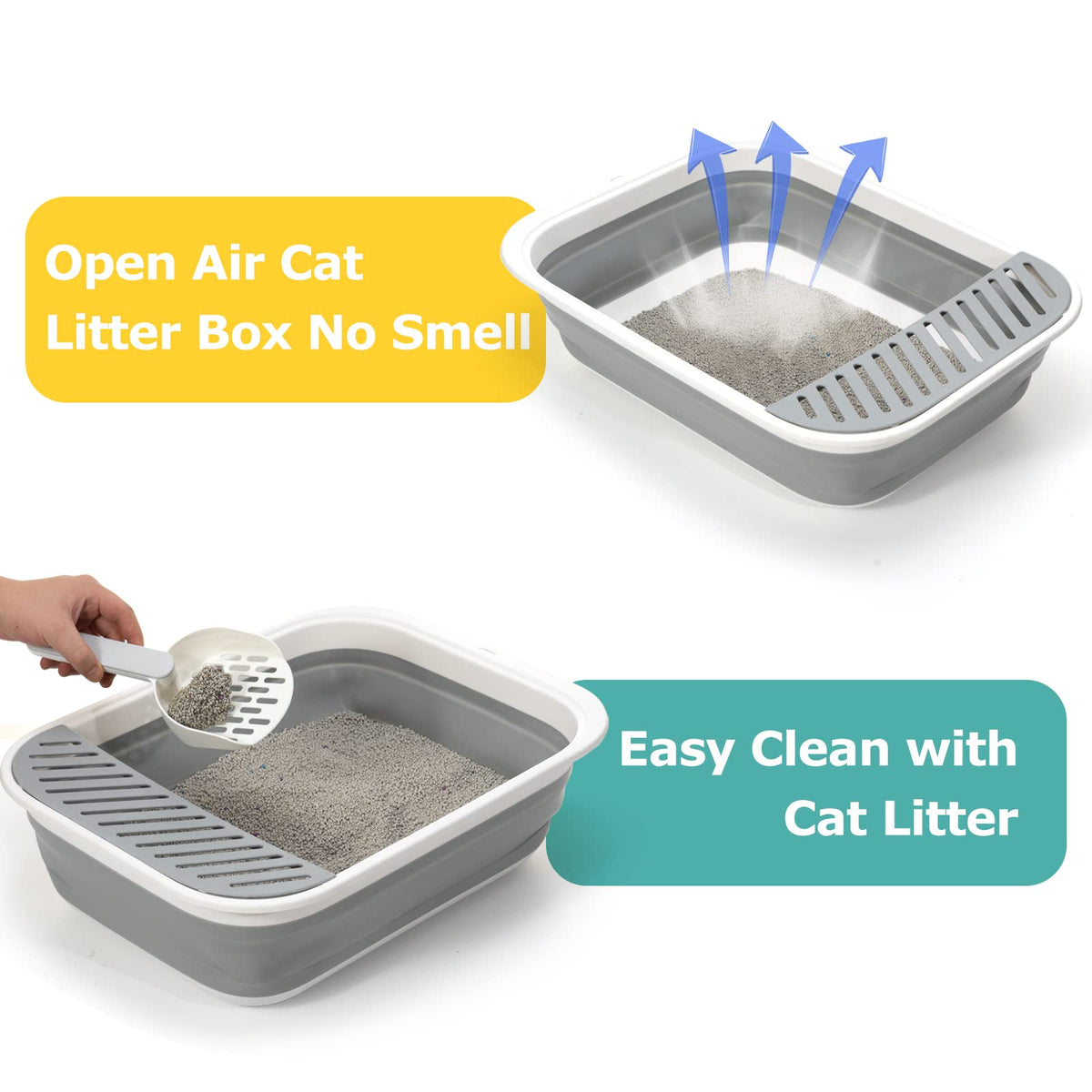 Foldable Height-Adjustable Cat Litter Box with Scoop T994