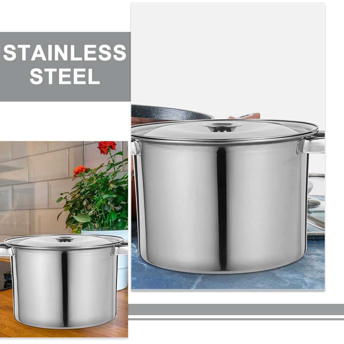 Stainless Steel Double Handle Soup Pot with Lid A375727