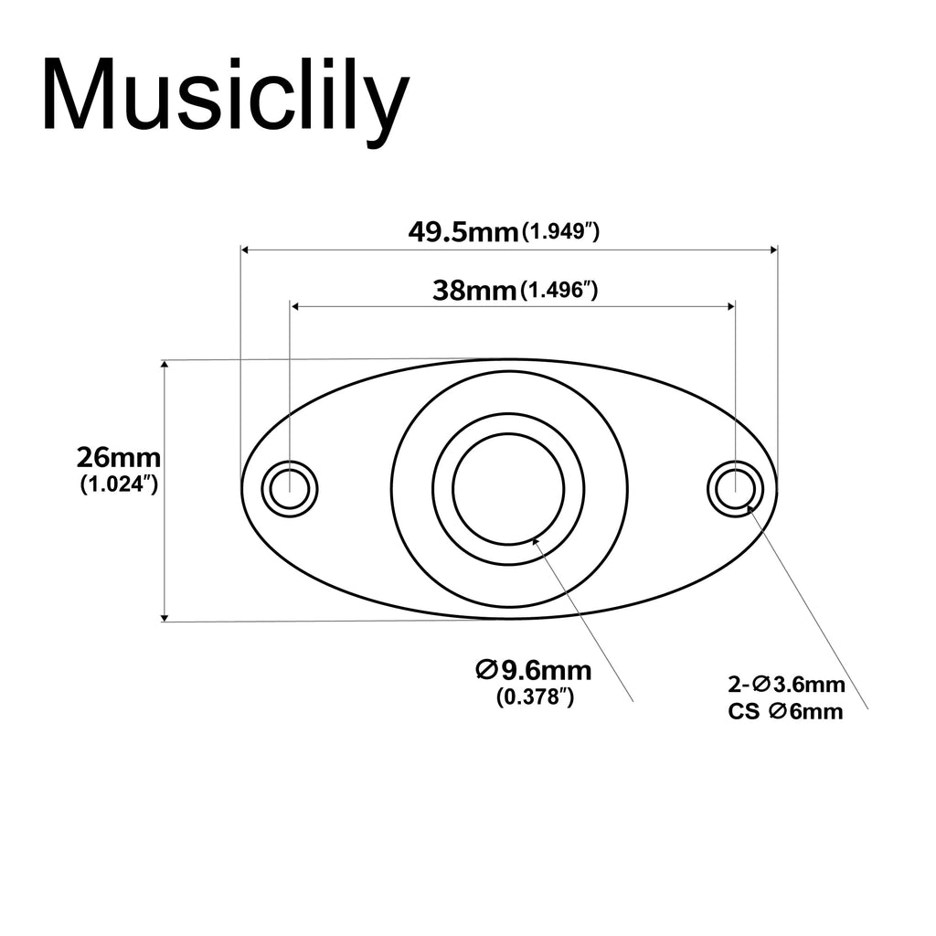 Black Curved Recessed Oval Guitar Jack Plate O683375