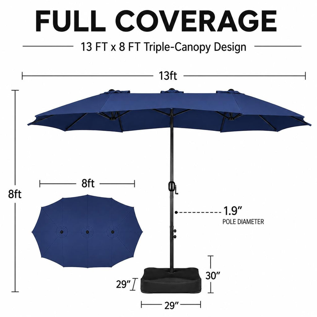 13FT Double-Sided Patio Umbrella with Base Navy Blue P515992