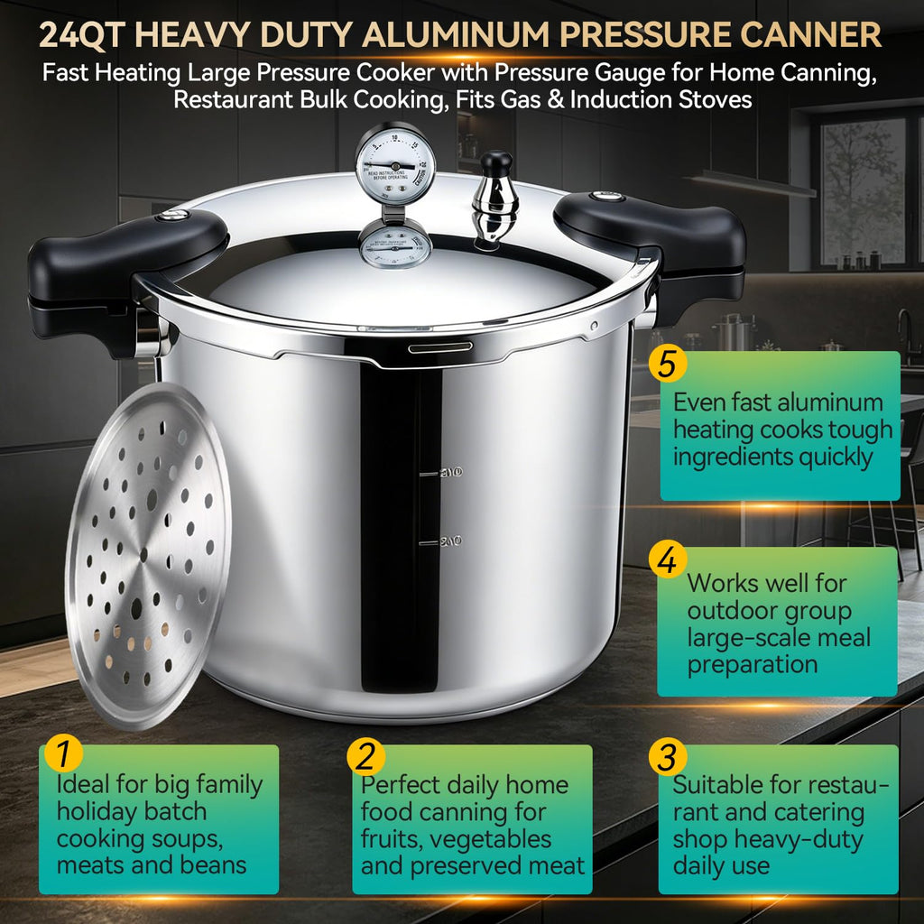 23-24QT Aluminum Pressure Cooker with Pressure Gauge R44070