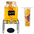2 Gallon Glass Drink Dispenser with Stand and Bamboo Lid D1200
