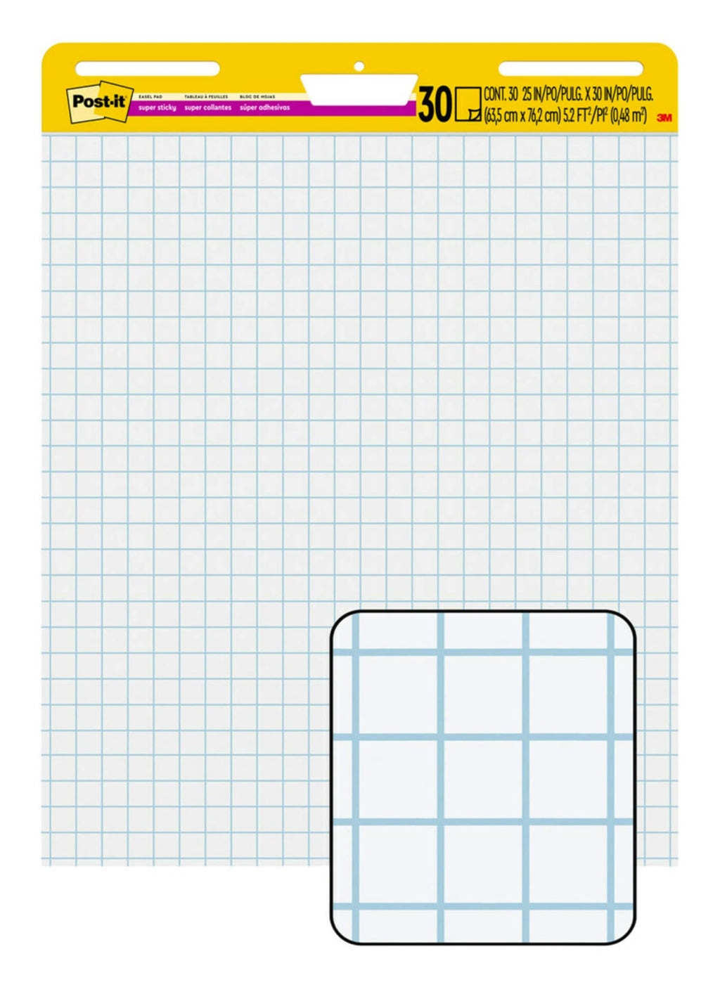 Super Sticky Easel Pad, 1" Grid Lines, 25" x 30", White, 30 Sheets B29883