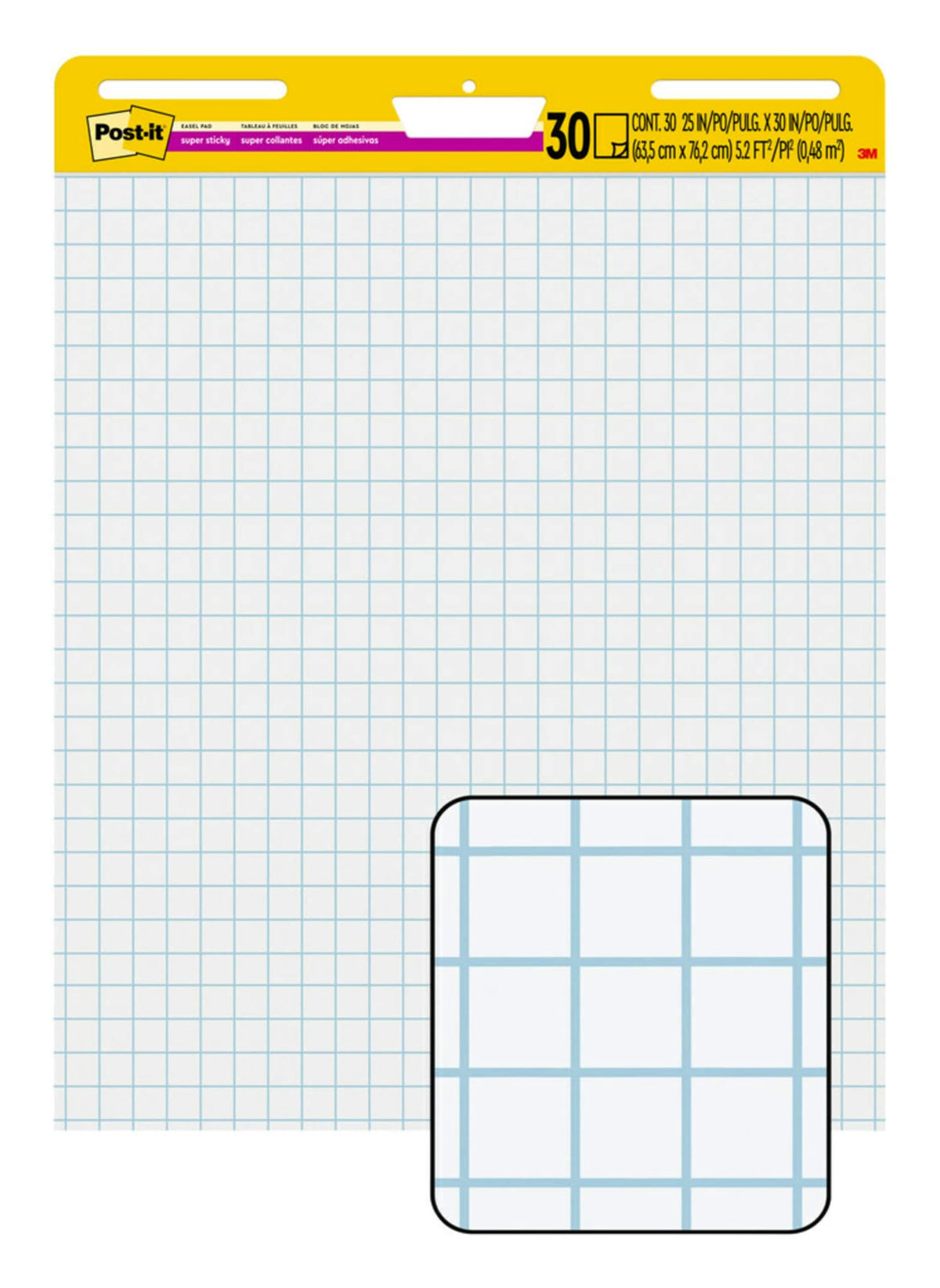 Super Sticky Easel Pad, 1" Grid Lines, 25" x 30", White, 30 Sheets B29883