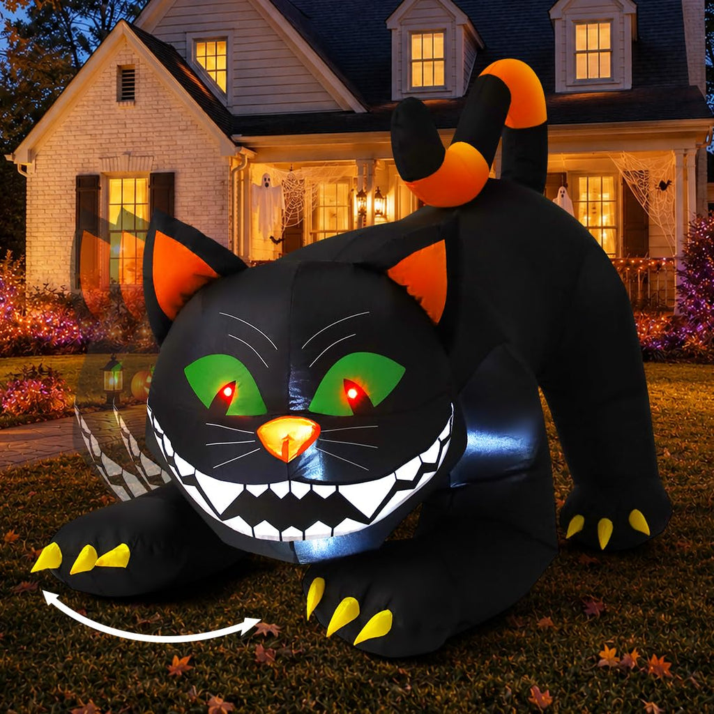 6 FT Halloween Inflatables Black Cat with Moving Head and Built-in LEDs P4436