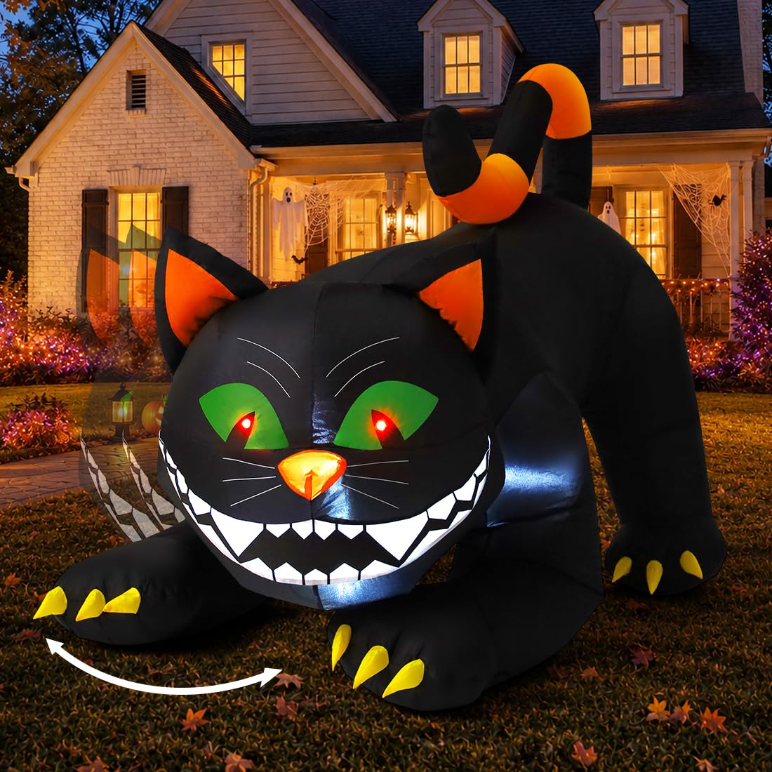 6 FT Halloween Inflatables Black Cat with Moving Head and Built-in LEDs P4436