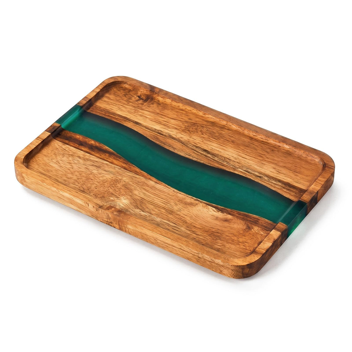 Turquoise Resin Acacia Wood Valet Tray Z3229