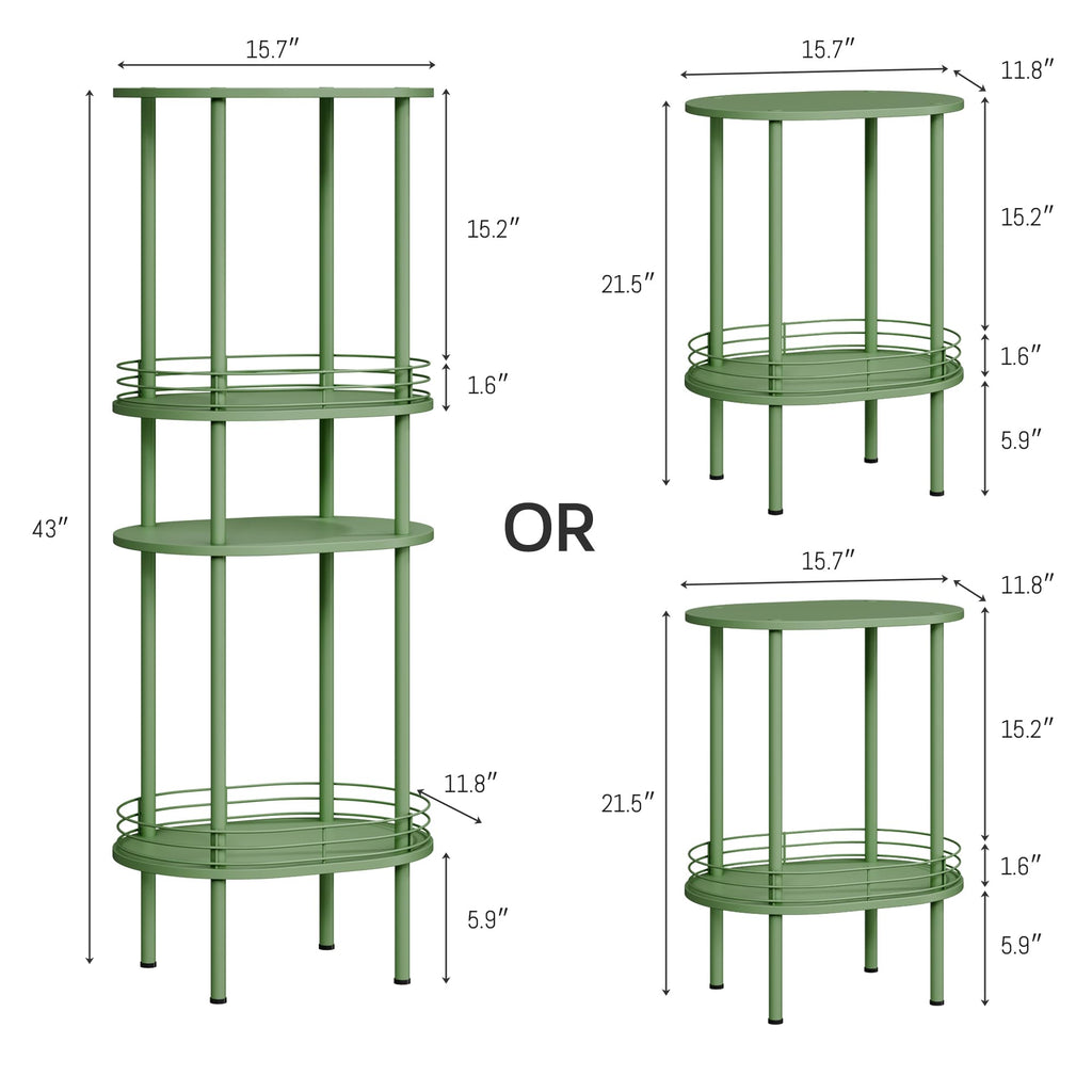 Oval Side Table with Storage, 2-Tier Green End Table C165