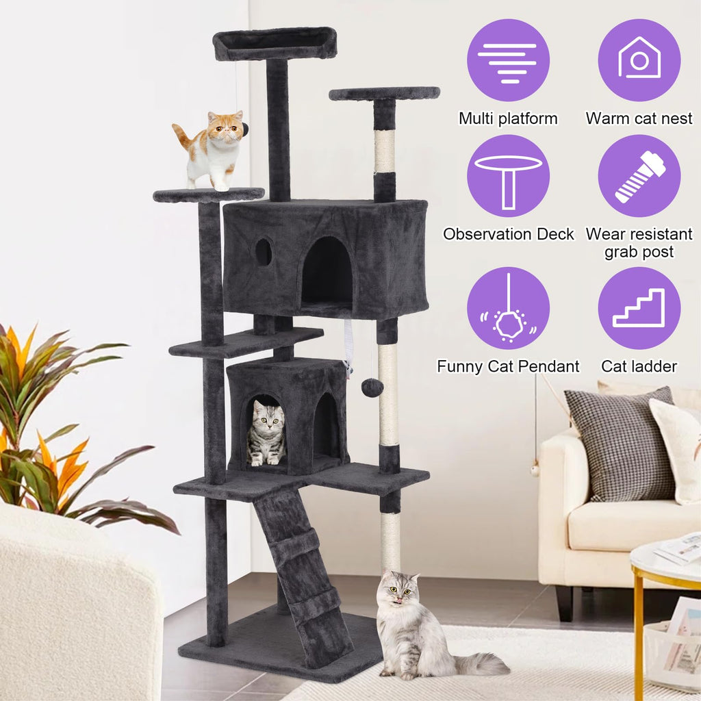 70 Inch Tall Dark Grey Cat Tree Cat Climbing Tower C1039