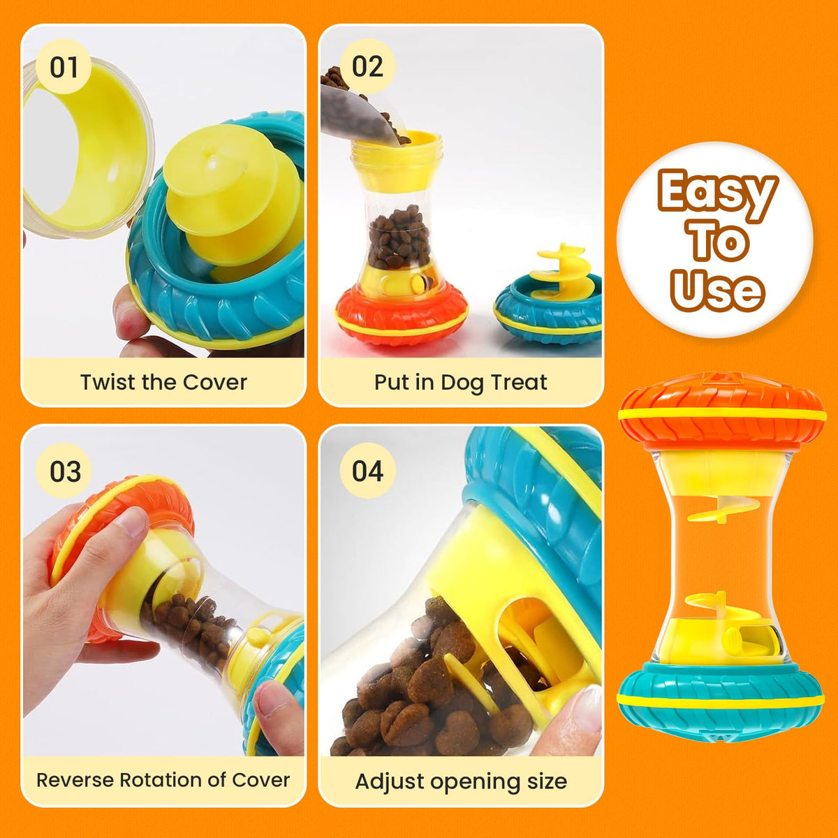 Interactive Dog Puzzle Toy Treat Dispensing Slow Feeder Yellow M8614
