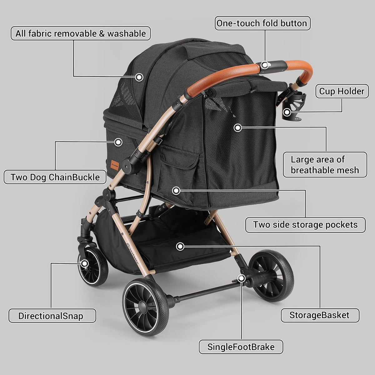 4-Wheel Pet Stroller with Reversible Handle H32268