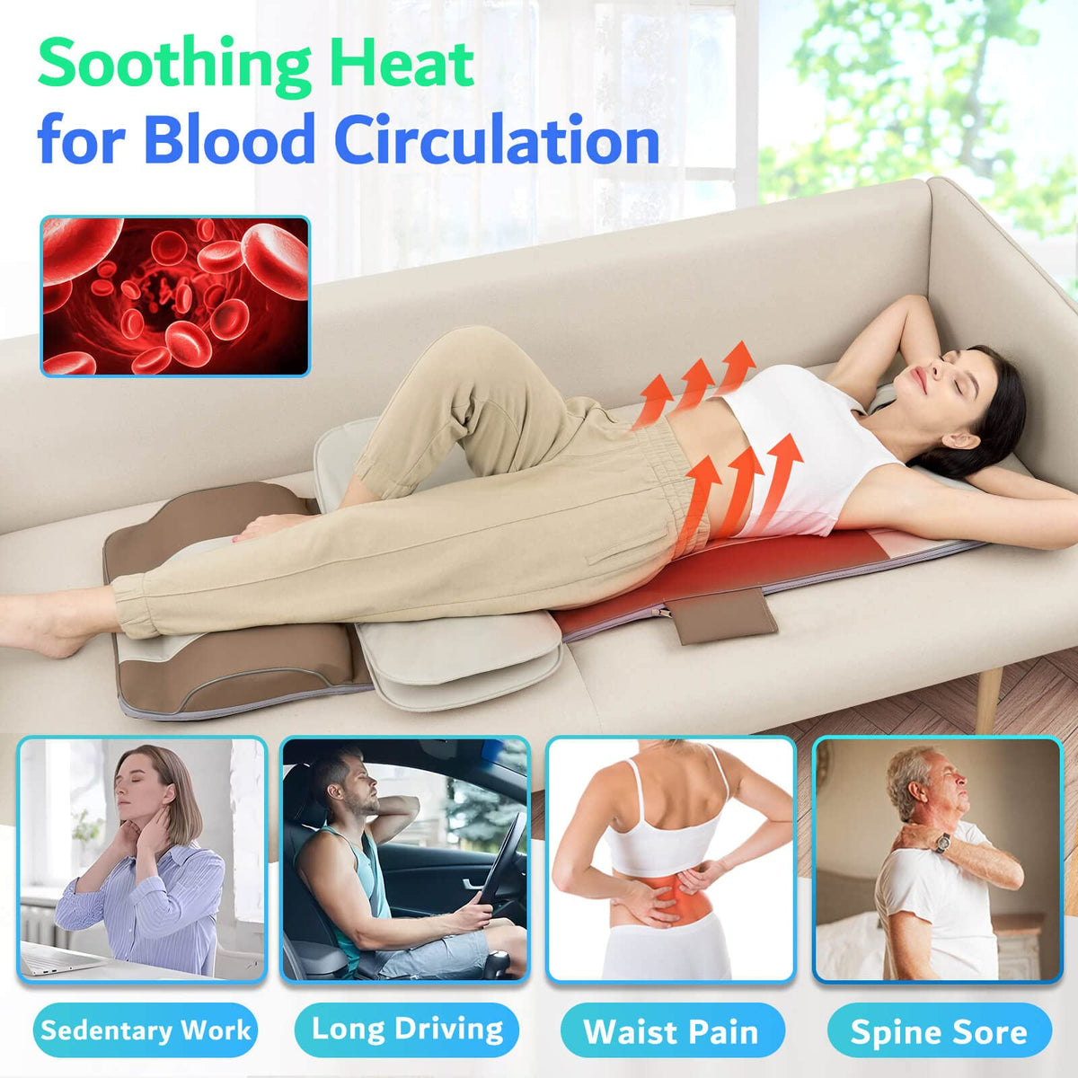 Full Body Massage Mat with Airbags Stretching & Heating, 3D Lumbar Traction, 4 Modes 3 Intensities 3 Heat Levels, PU Leather, Foldable A31259