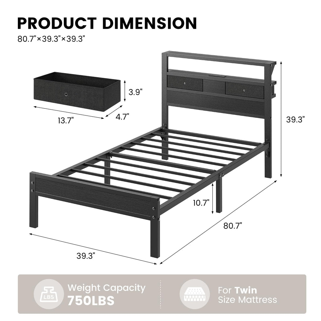 Twin Size Bed Frame with Storage Headboard and 2 Drawers I257410