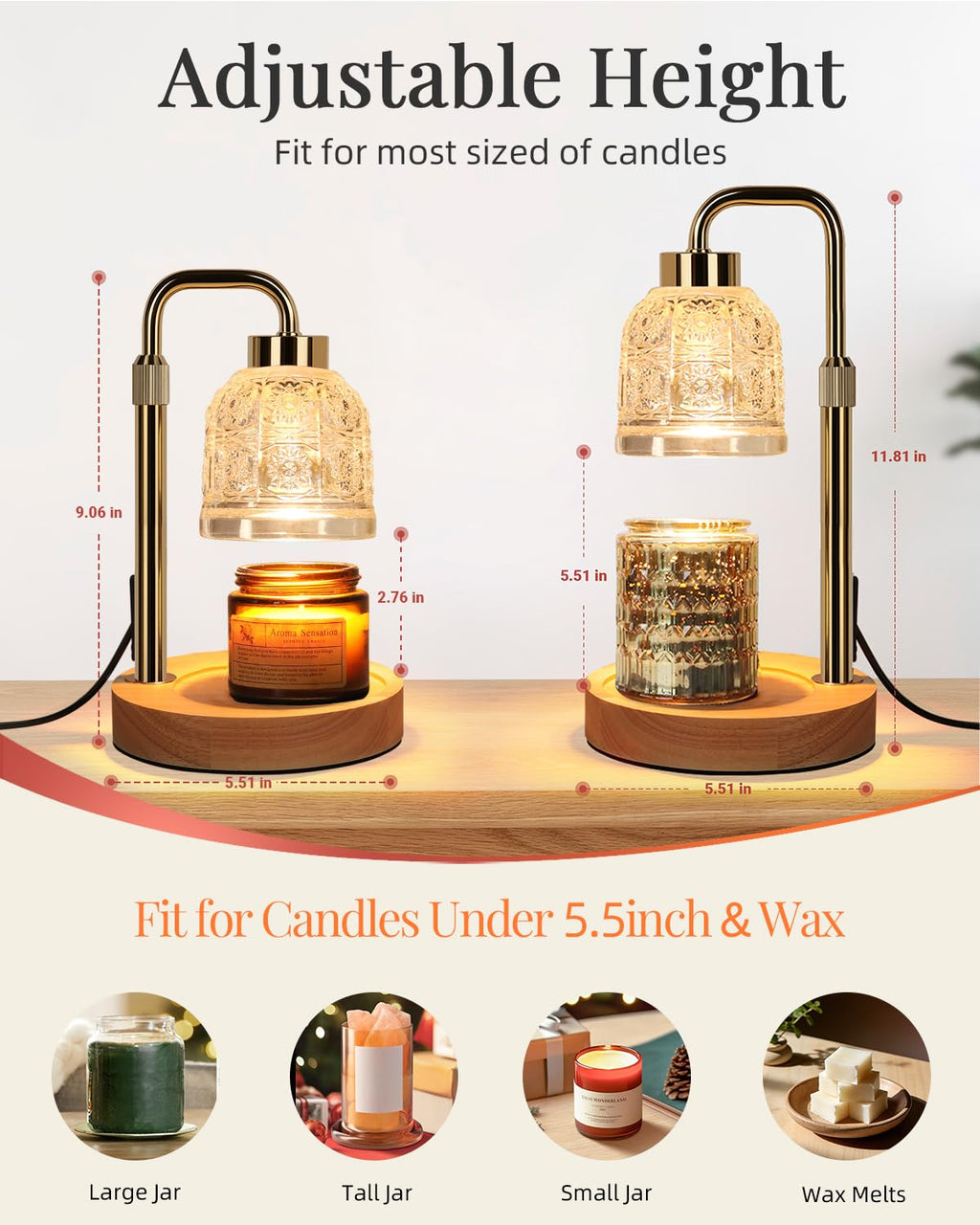 Candle Warmer Lamp with Timer, Gold I511182