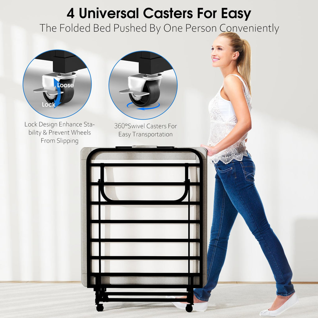 Folding Bed with Mattress, Memory Foam and Metal Frame, 75" x 31" N361