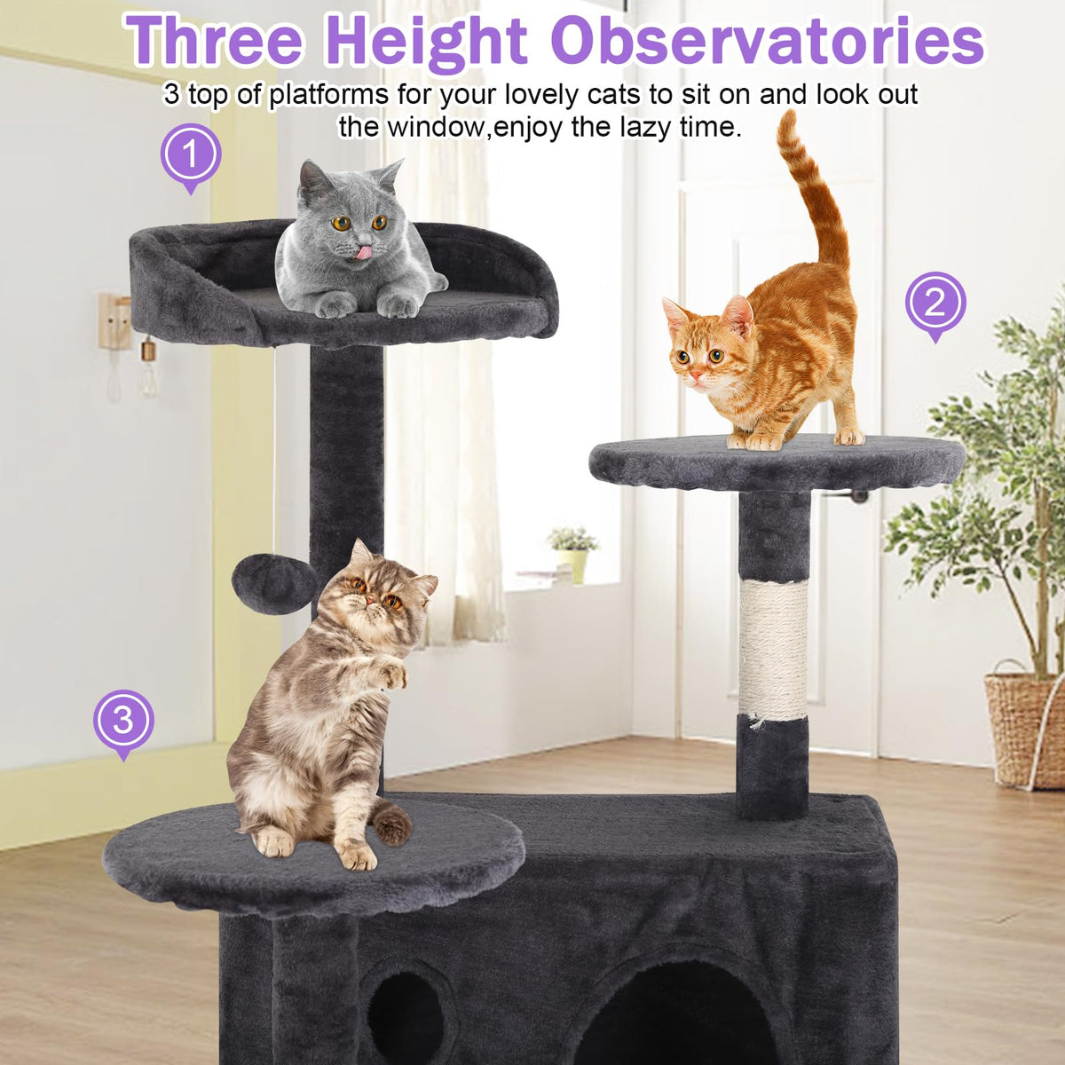 70 Inch Tall Dark Grey Cat Tree Cat Climbing Tower C1039