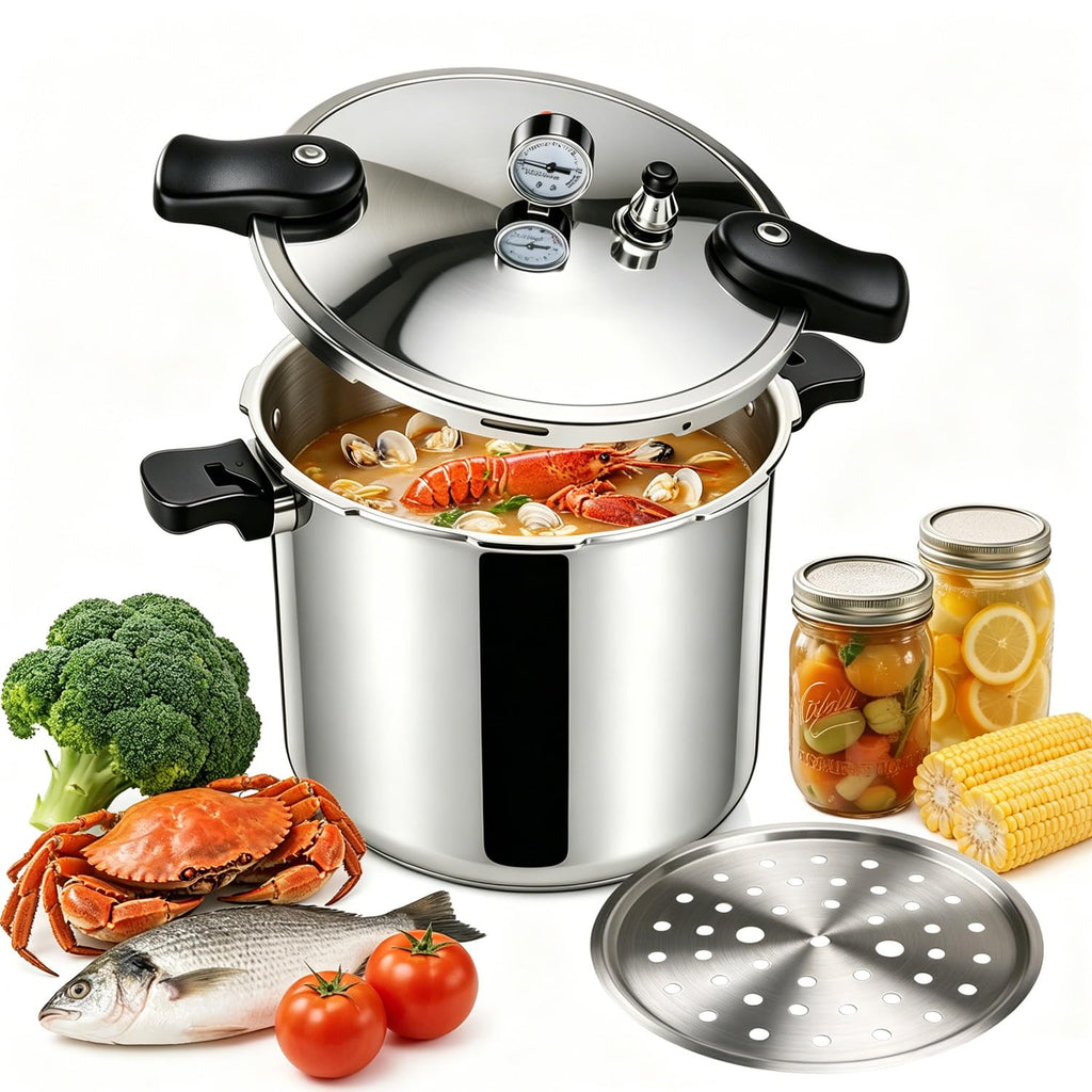 23-24QT Aluminum Pressure Cooker with Pressure Gauge R44070