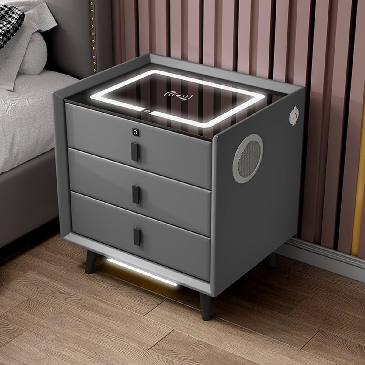 3-Color LED Nightstand with Wireless Charging Station and USB B45052