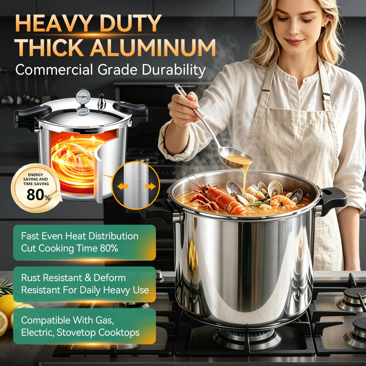 23-24QT Aluminum Pressure Cooker with Pressure Gauge R44070