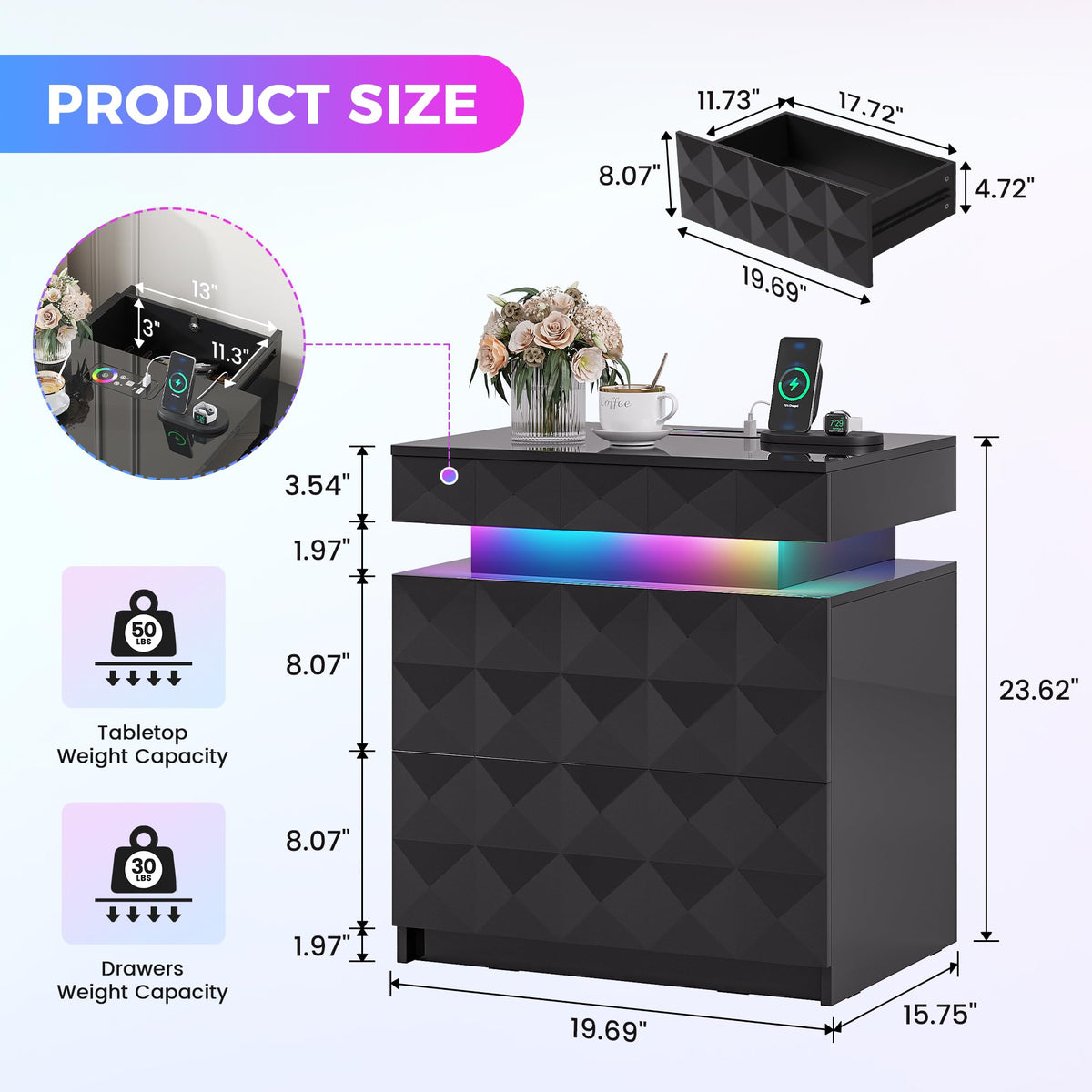 LED Night Stand with Charging Station M903079