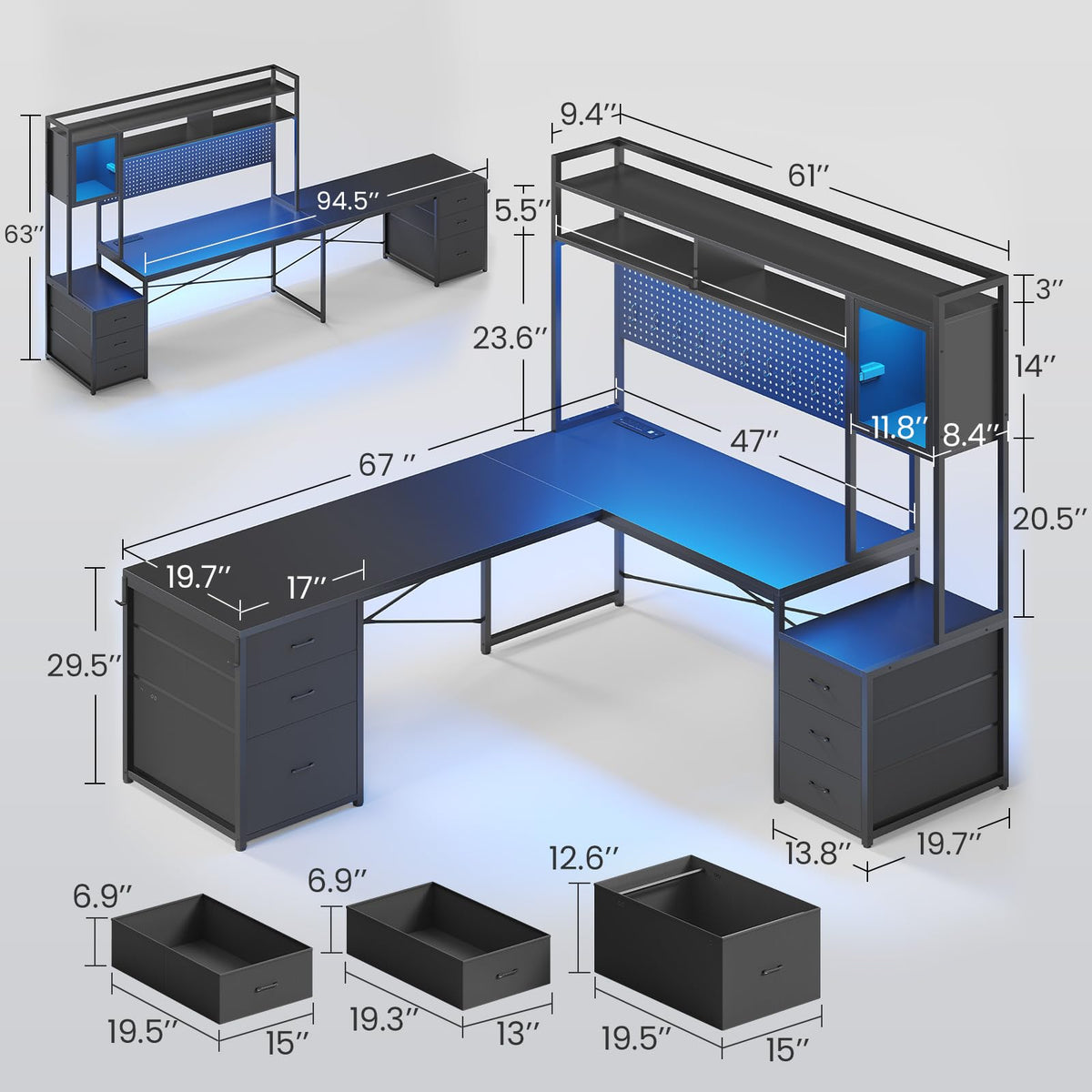 L Shaped Gaming Desk with 6 Drawers R963732
