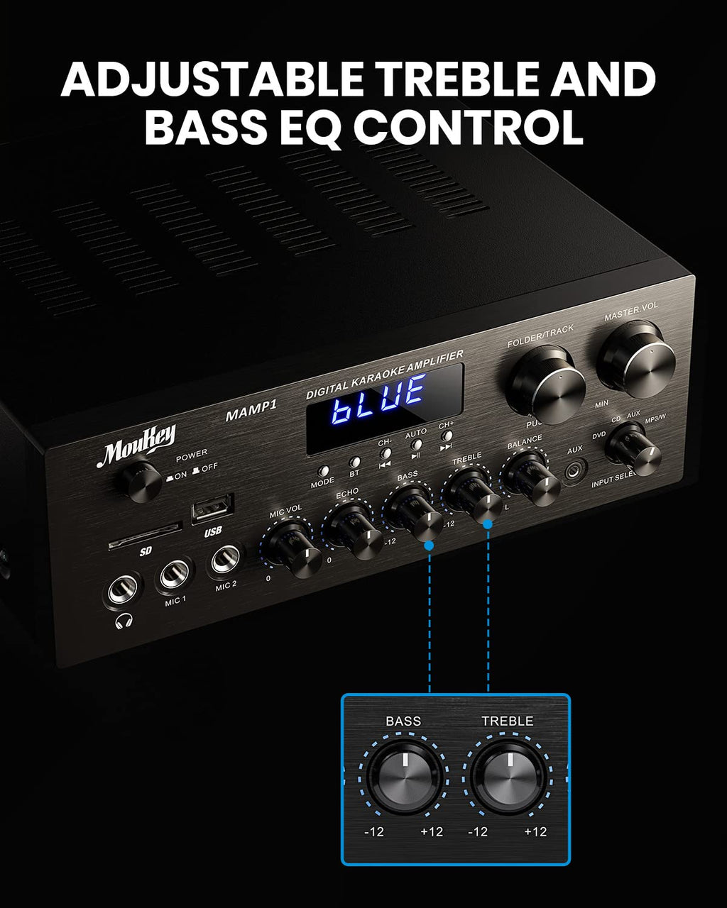 Bluetooth Stereo Receiver Amplifier with USB SD AUX RCA MIC, 400W Peak I869366