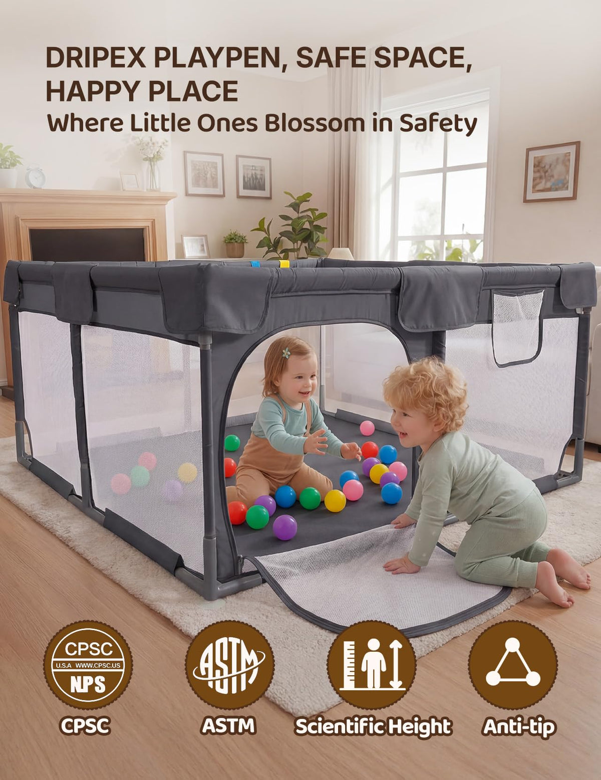 Dark Gray Baby Playpen E500