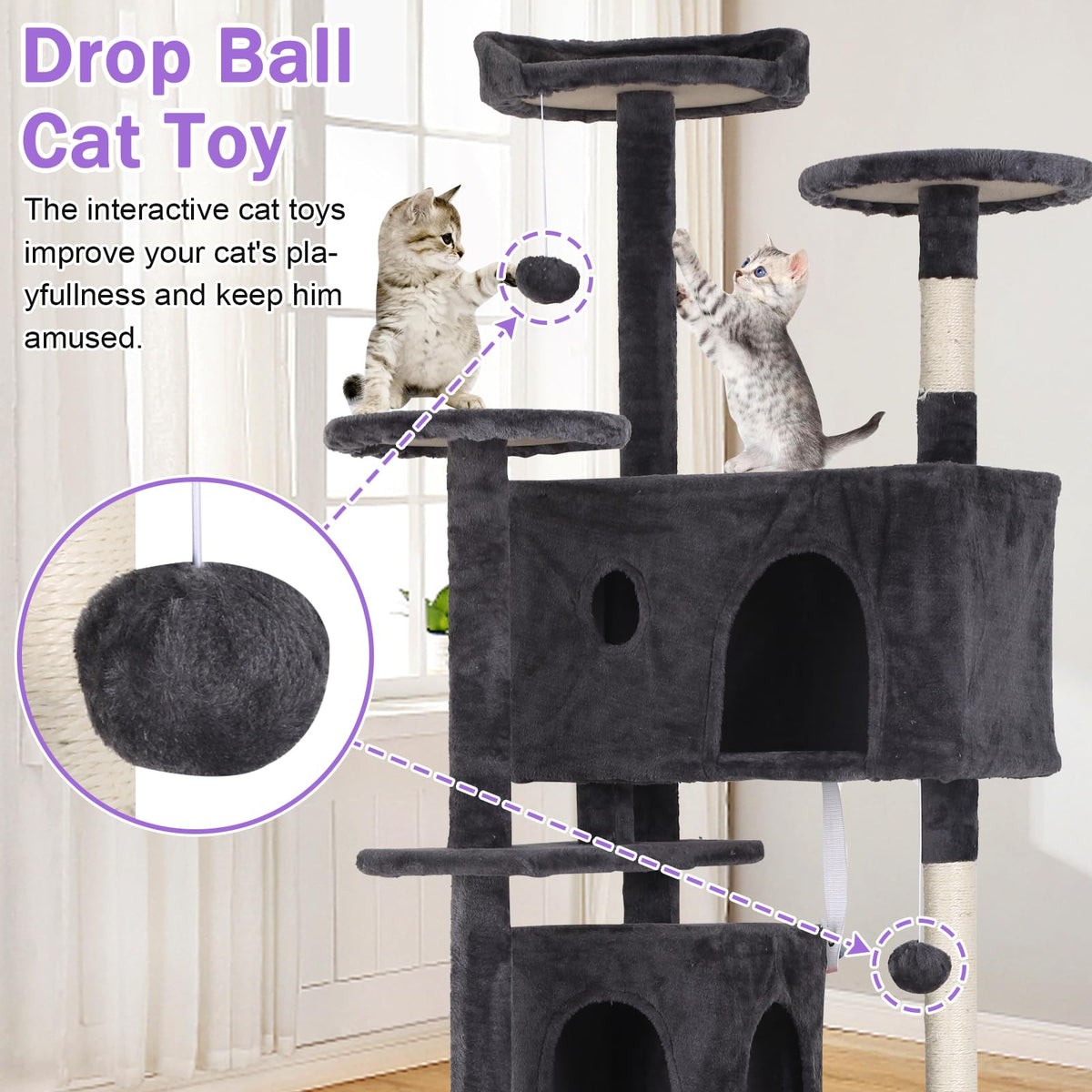 70 Inch Tall Dark Grey Cat Tree Cat Climbing Tower C1039