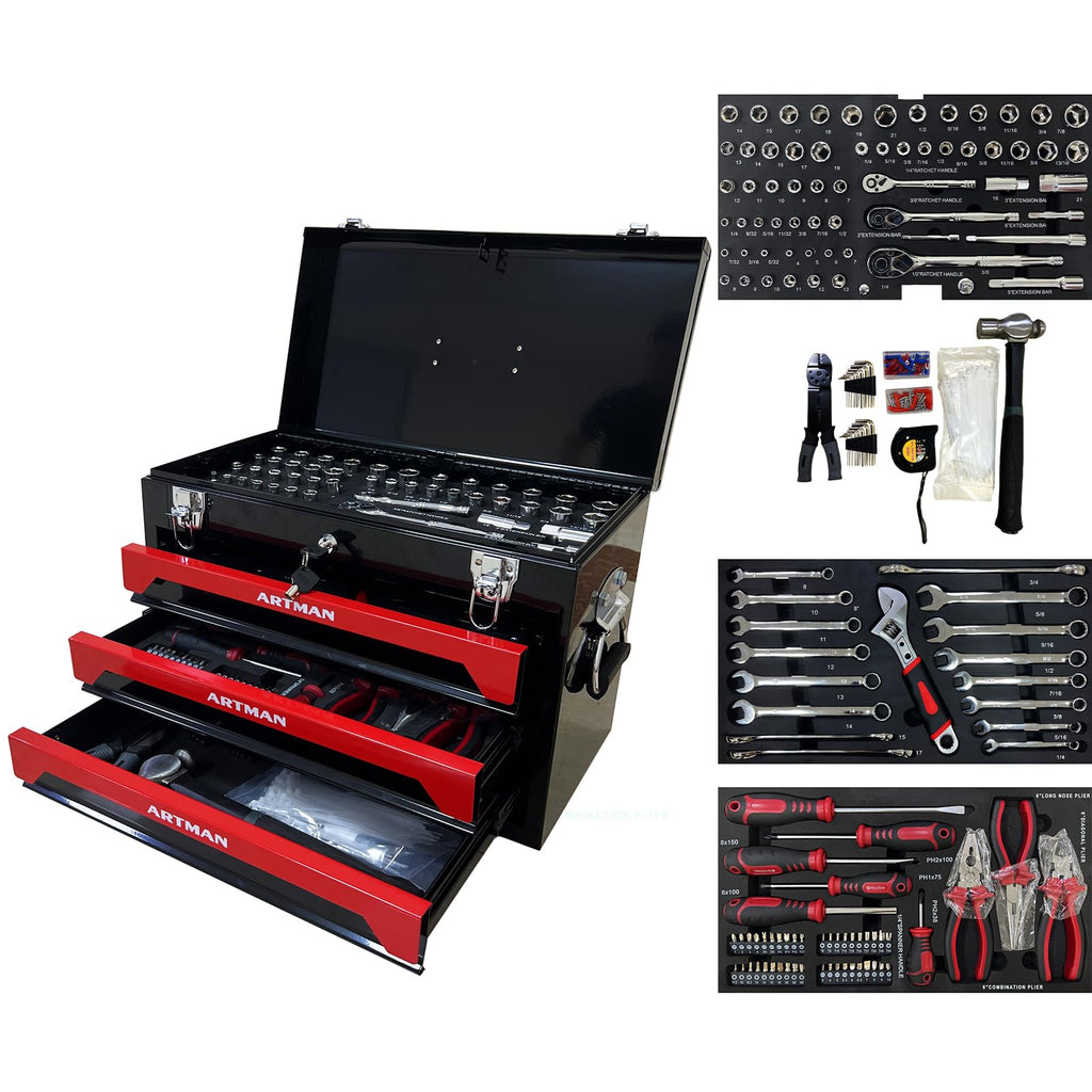 3-Drawer Steel Tool Chest with 439-Piece Mechanics Tool Set P5013